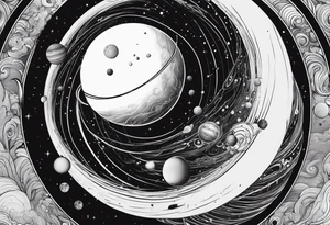 planets falling into a spiraling black hole tattoo idea
