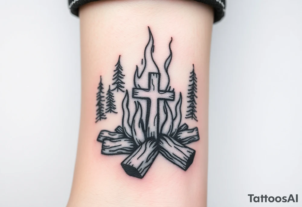 Campfire with cross hidden in the flames include the great outdoors tattoo idea Campfire with cross hidden in the flames include the great outdoors tattoo idea