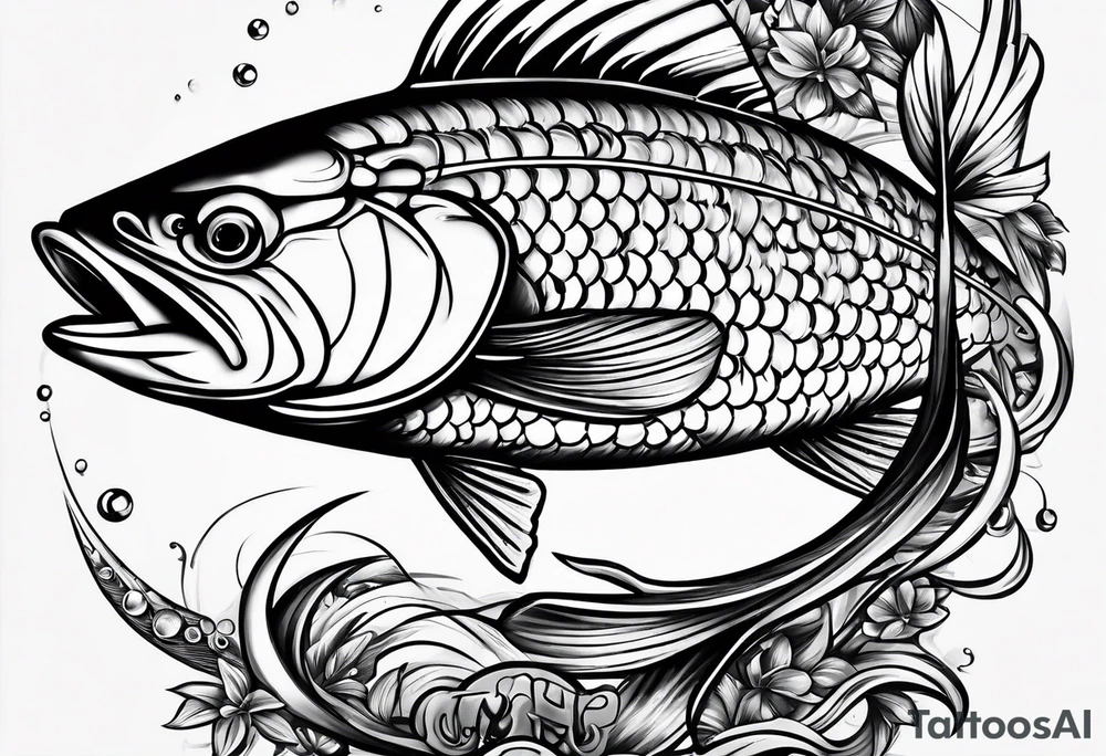 Fishingpole with memorium of a friend tattoo idea