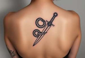 mystical snake coiled around an ancient dagger with jeweled hilt tattoo idea