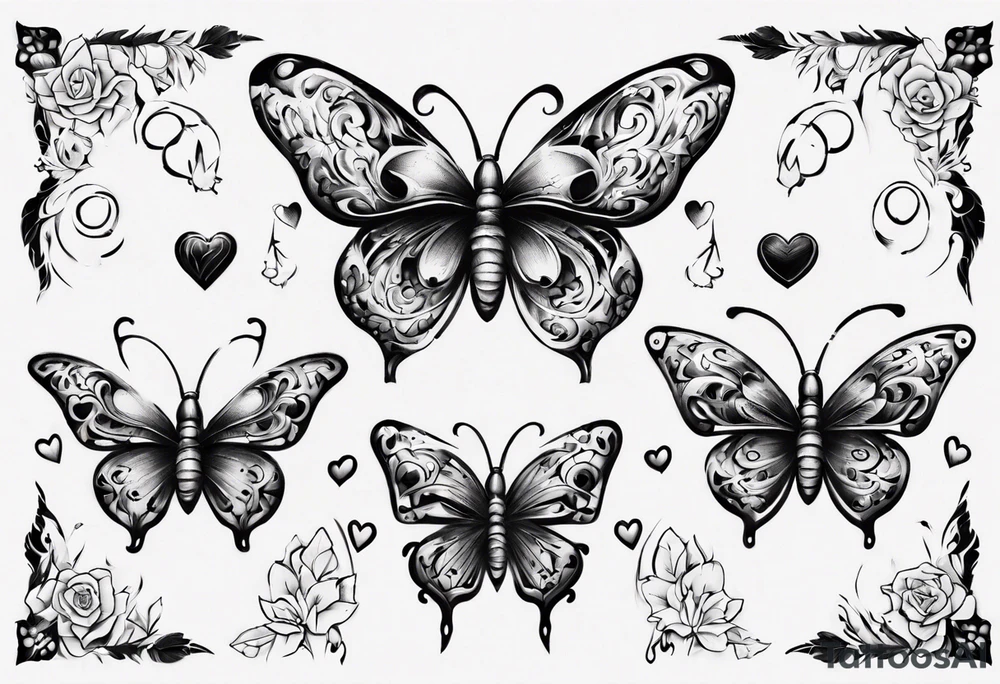 Butterfly with hearts, the name Layla Jones tattoo idea