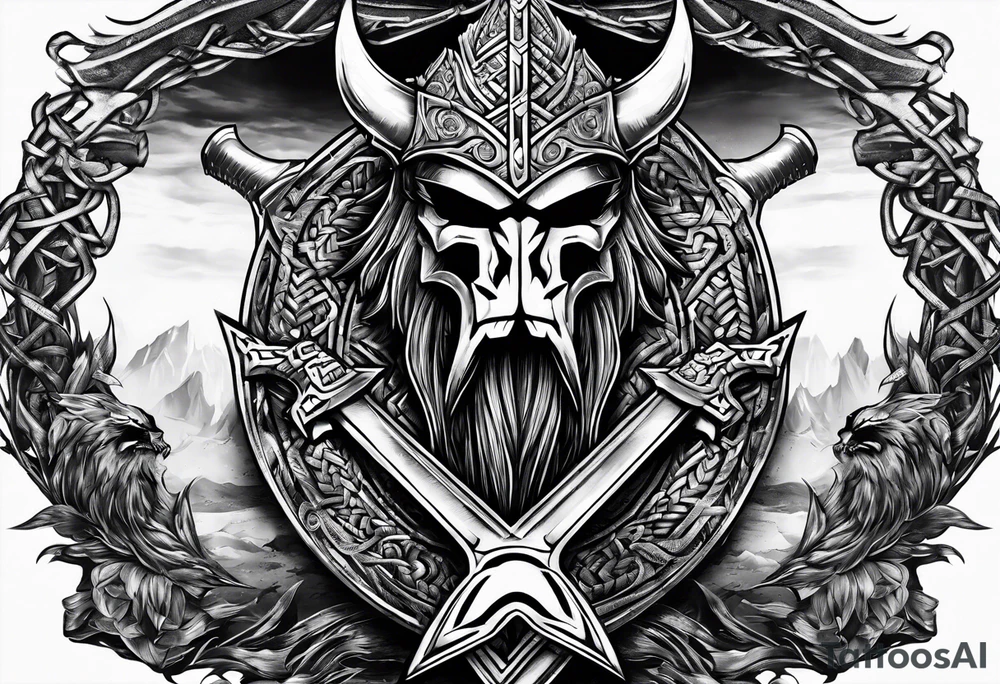 Valhalla sword chain barbed wire
dragon axe Valknut tattoo idea Valhalla sword chain barbed wire
dragon axe Valknut tattoo idea