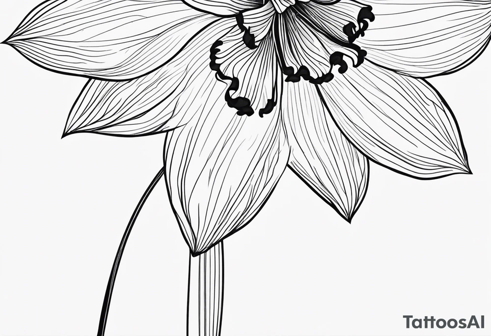 Black line work, delicate, small narcissus flower with stem, add cursive uppercase I, finger tattoo tattoo idea