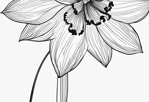 Black line work, delicate, small narcissus flower with stem, add cursive uppercase I, finger tattoo tattoo idea