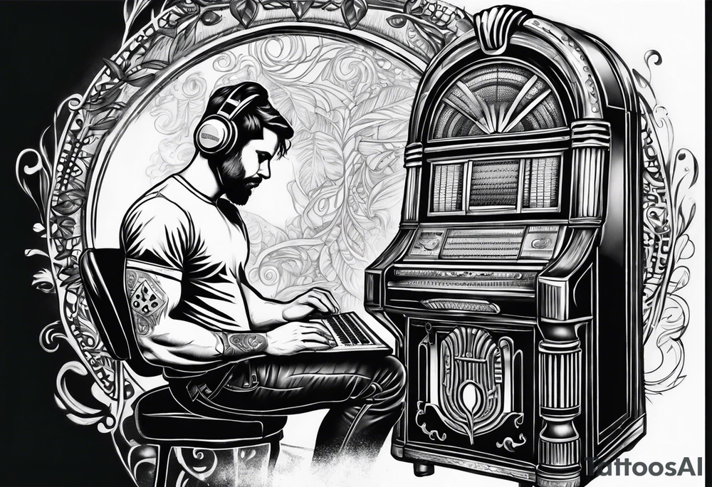 man playing music jukebox tattoo idea