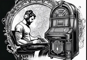 man playing music jukebox tattoo idea