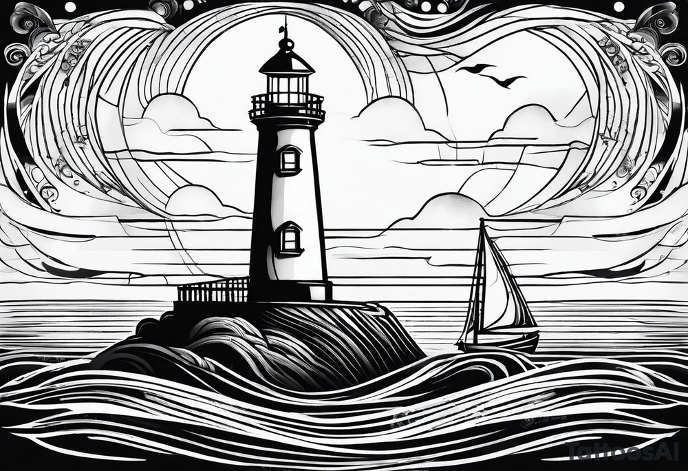 sailboat sail in the shape of a maritime lighthouse. tattoo idea