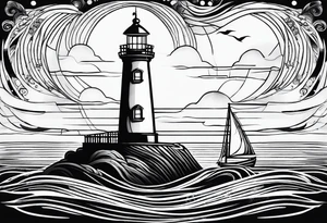 sailboat sail in the shape of a maritime lighthouse. tattoo idea