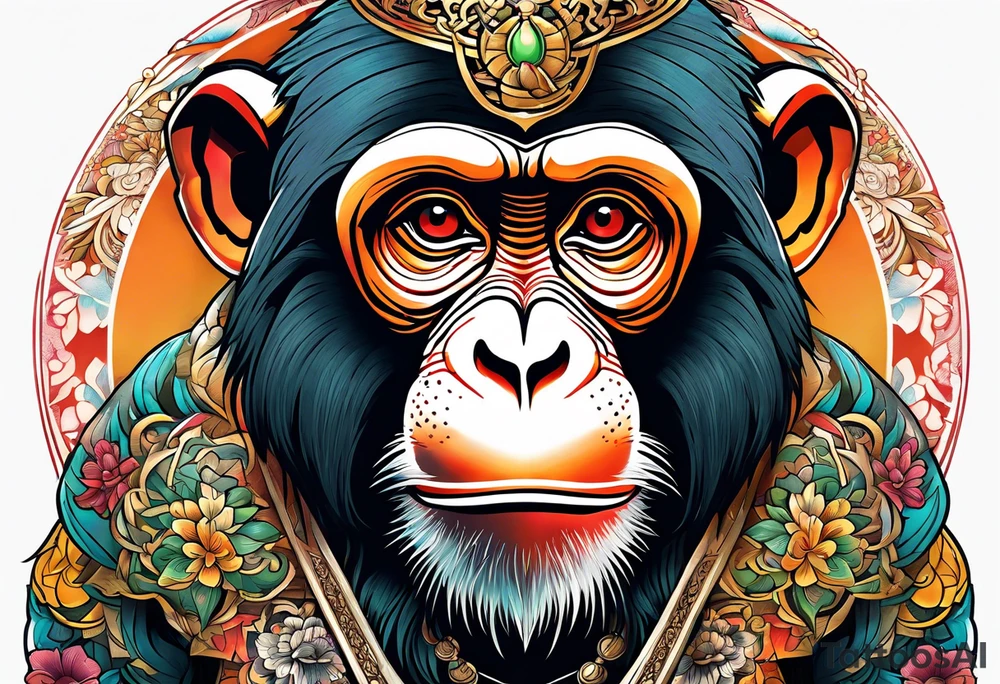 traditional art monkey with full body tattoo idea