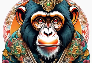 traditional art monkey with full body tattoo idea