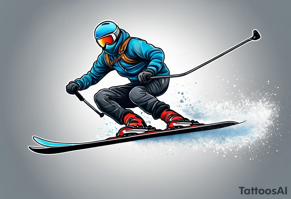 powder skier small cartoon tattoo idea