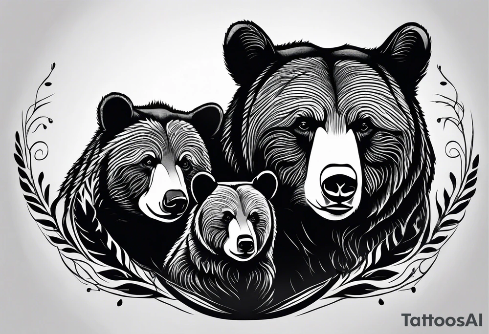mother bear and cub heads simple tattoo idea