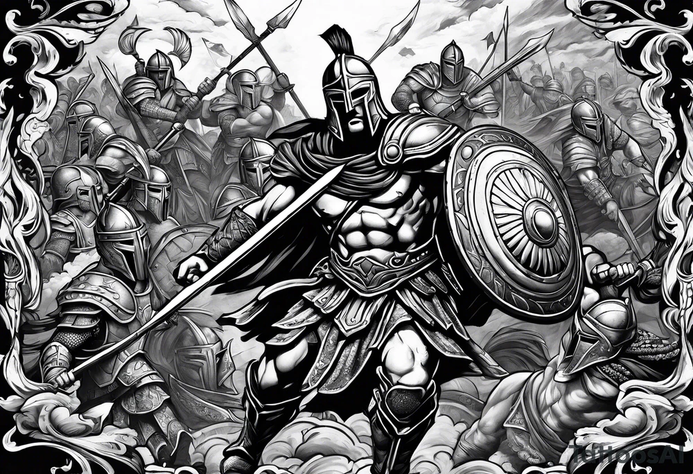 Spartan Warrior battle scene tattoo idea