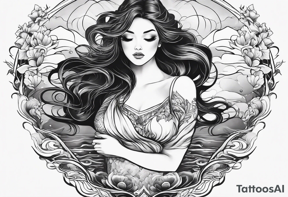 simple tattoo of full body girl comfortably floating above water tattoo idea