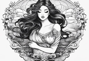 simple tattoo of full body girl comfortably floating above water tattoo idea