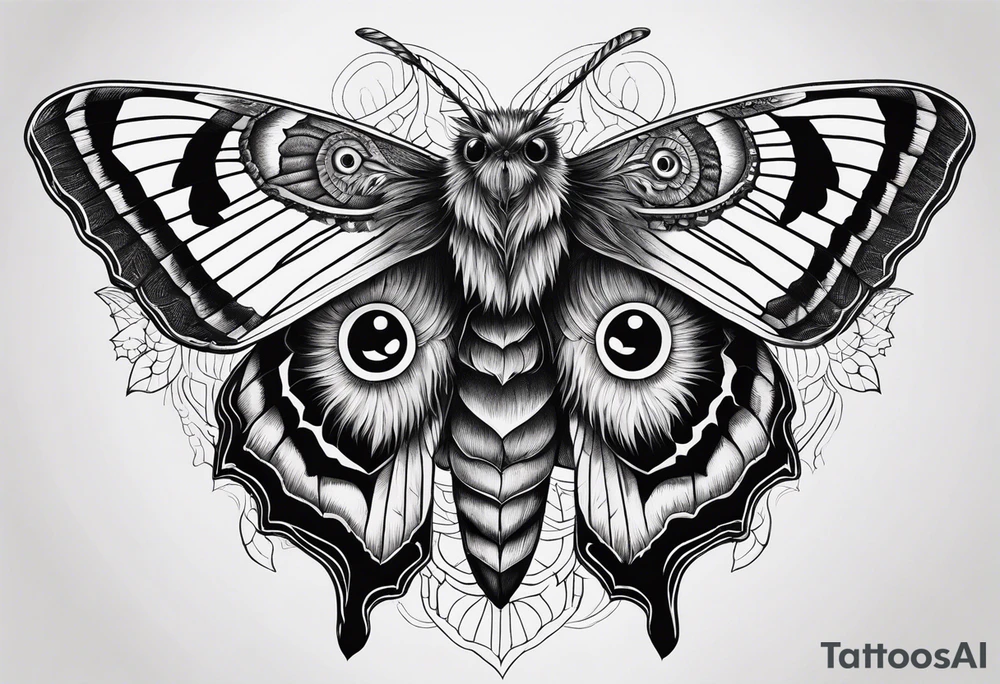 Dead head moth with long wings and owl eyes tattoo idea