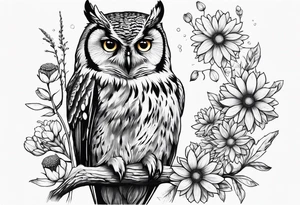 Owl and wildflowers half sleeve tattoo idea