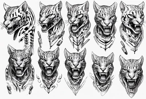 cybernetic ocelot full body teeth showing tattoo idea