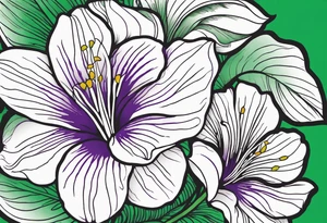 An outline of a rio dipladenia flower with a brush stroke green and purple background tattoo idea