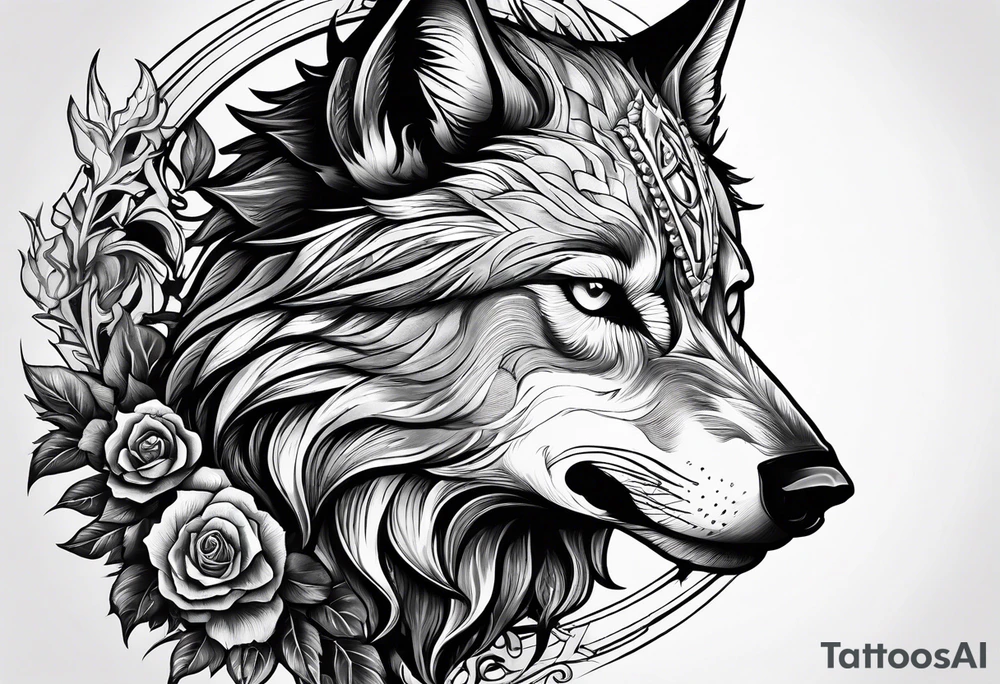 a wolf revealing its skull inspired by elden ring in sigil style tattoo idea