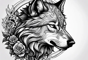 a wolf revealing its skull inspired by elden ring in sigil style tattoo idea