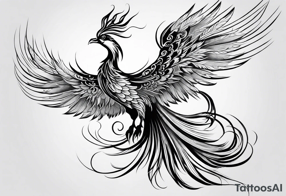 asian phoenix with a long neck, graceful and elegant tattoo idea