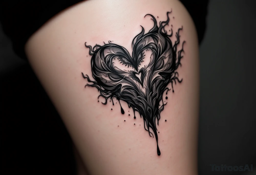 A bleeding heart with blackened edges, transitioning into a smoky, fading effect, symbolizing love lost to time. tattoo idea