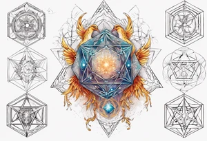 sacred geometry Metatron's cube with phoenix. Sleeve for woman's arm tattoo idea