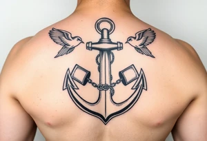 Anchor with crossed cannons and chain interwoven. with two swallows. Symetrical, clean. tattoo idea