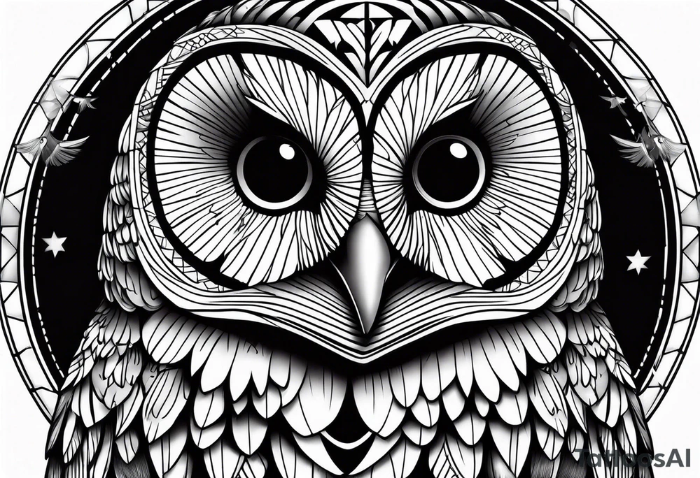 barred owl in flight face on tattoo idea