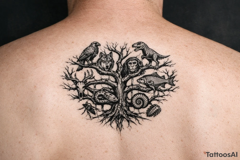species phylogeny tree as tree branches tattoo idea