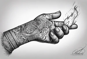 A hand holding fire tattoo idea