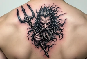 poseidon with huge trident tattoo idea