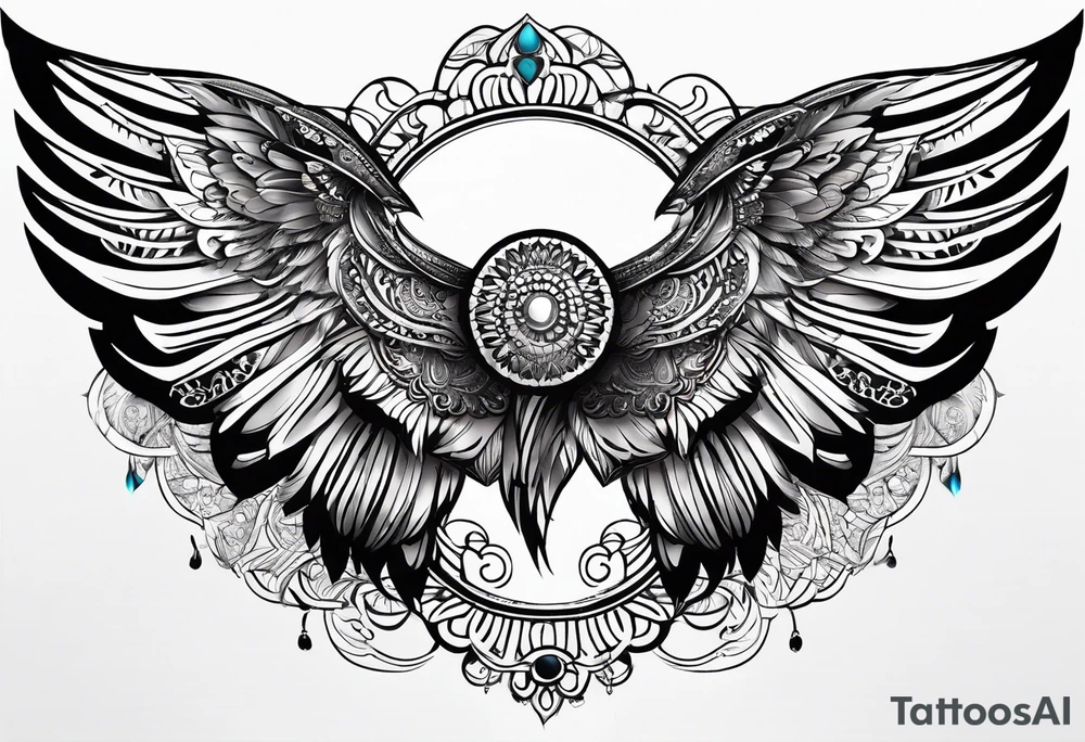 wings with filigree and african tribal patterns for a sleeve tattoo idea