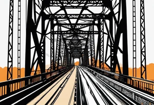 70's poster art, pop art, simple, view from under steel truss cantilever bridge tattoo idea