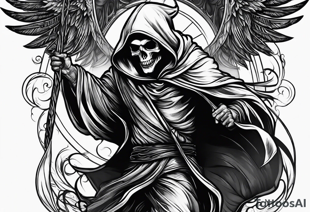 Man dancing with the grim reaper tattoo idea
