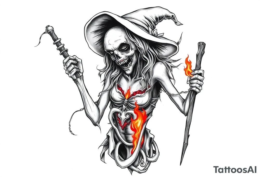 Zombie witch burned at the stake tattoo idea