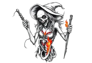 Zombie witch burned at the stake tattoo idea