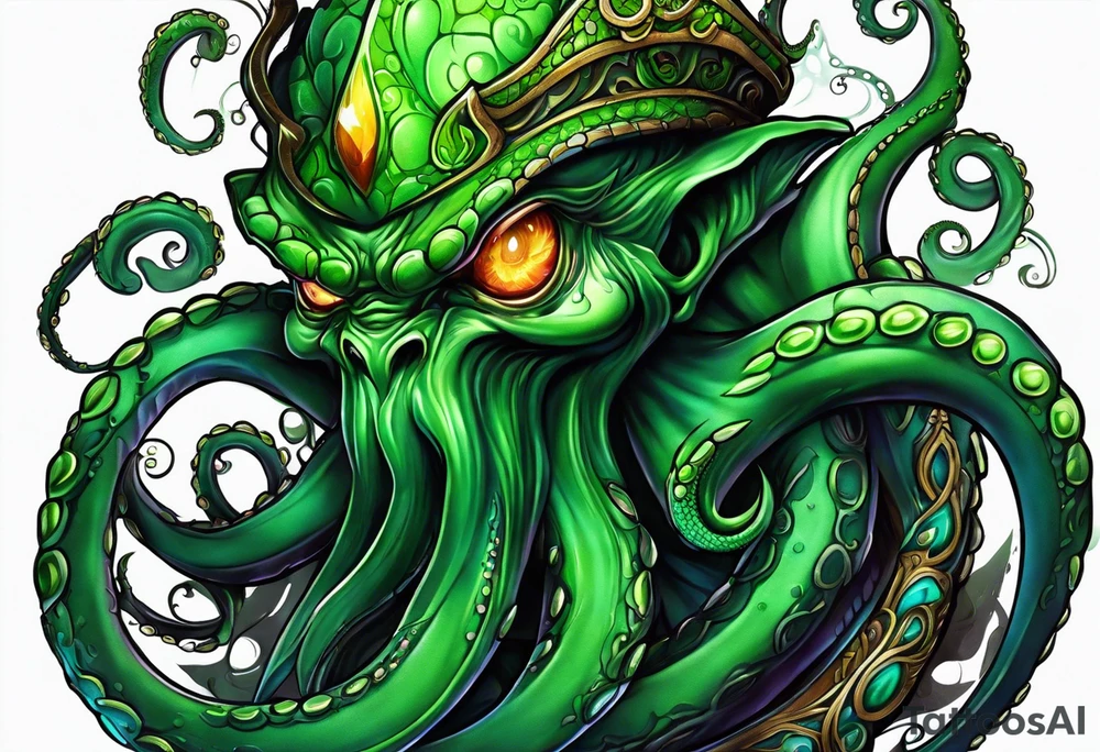 Electric octopus peaceful green goblin tattoo idea