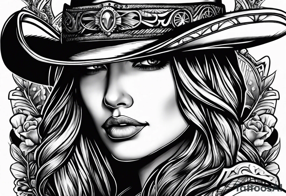Cowgirl with revolver tattoo idea