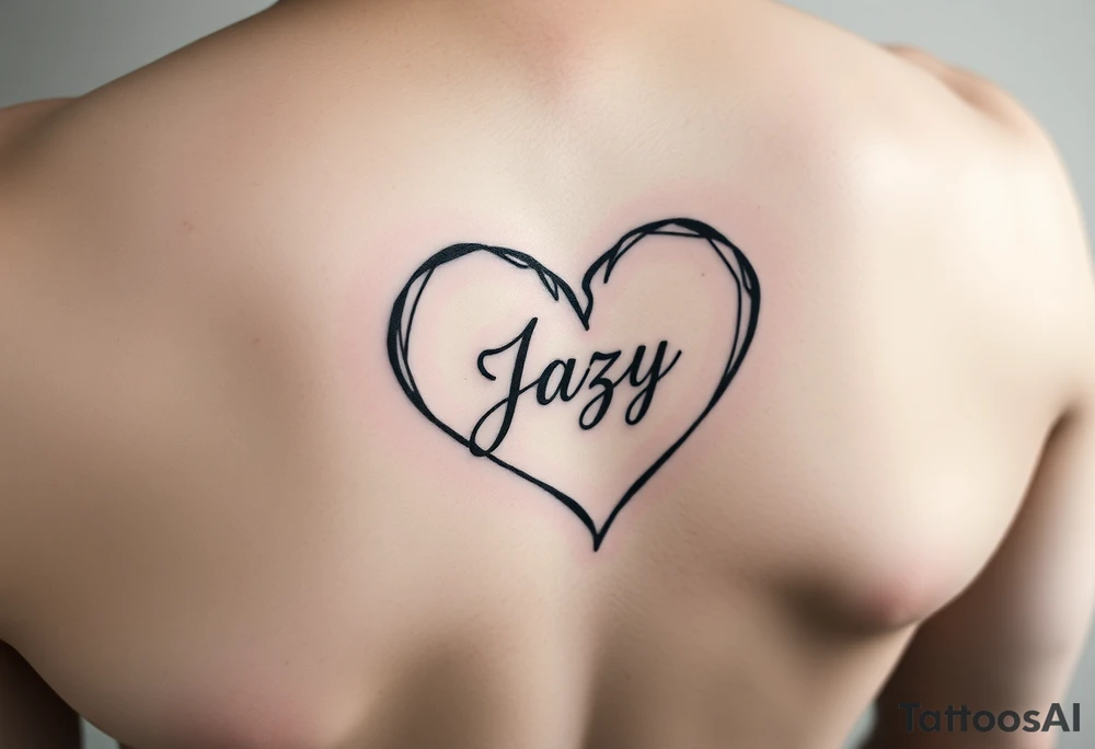 upper arm tattoo -broken heart outline for a deceased best friend with the name Jazy incorporated tattoo idea