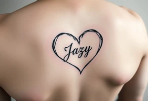 upper arm tattoo -broken heart outline for a deceased best friend with the name Jazy incorporated tattoo idea
