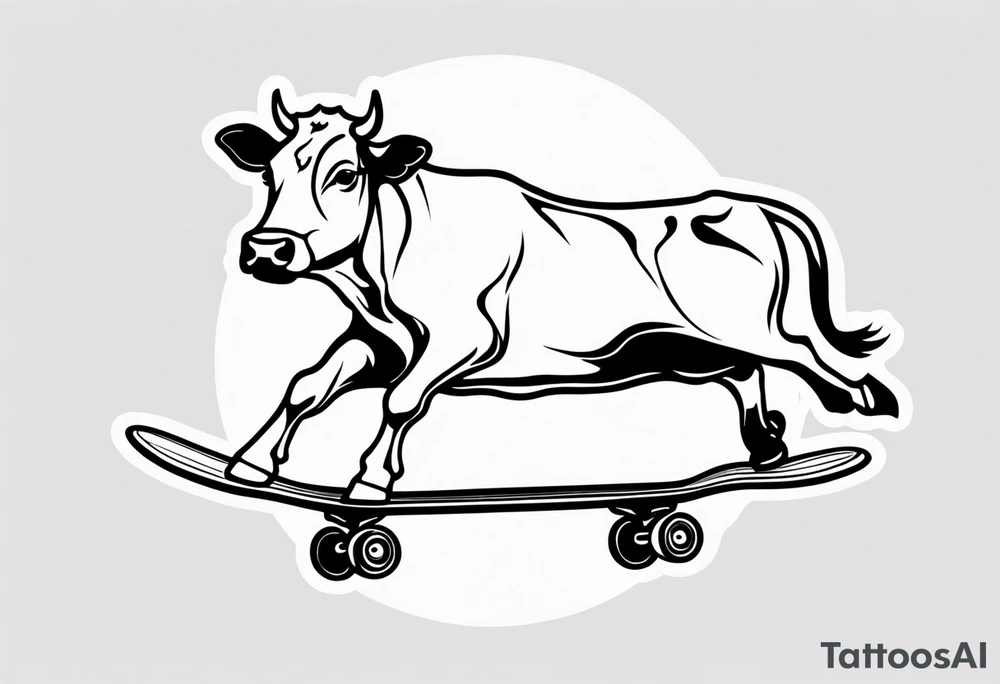 Cow riding skateboard tattoo idea