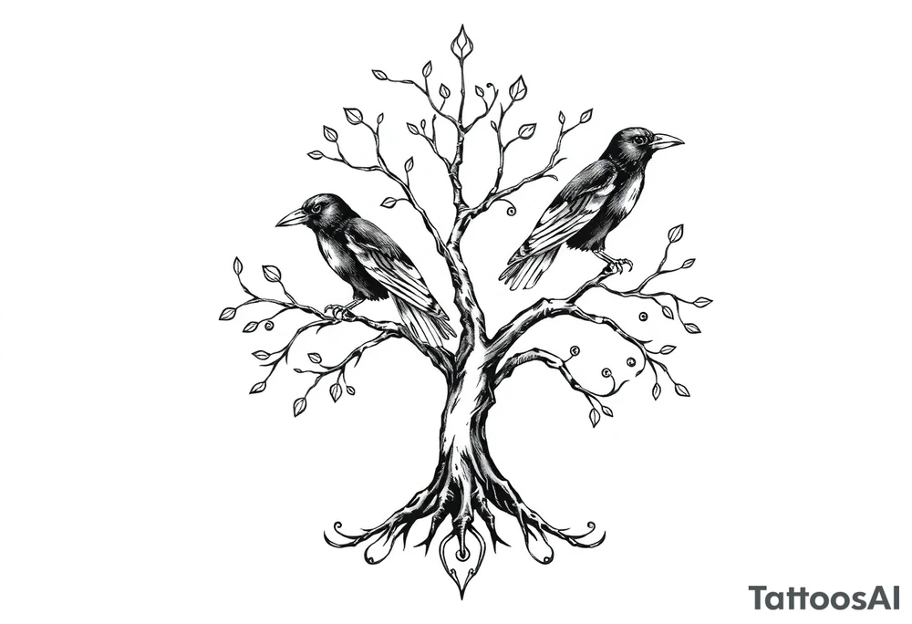 Irish family tree with 3 ravens tattoo idea