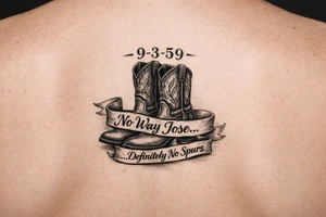 Can you do a minimalist neo, traditional Cow girl boots her birthday 9-3-59 and a banner that says no way Jose …. definitely no spurs this isn’t realistic. I want it very minimalist. tattoo idea