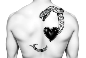 Can you give an example of a snake tattoo that wraps around the elbow and ends on the forearm on the ulnar side? With the words jealous, shame, and black heart subtly incorporated. tattoo idea