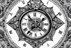 Cross with clock and compass in the middle tattoo idea