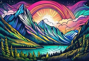 Norwegian fjord with aurora borealis tattoo idea