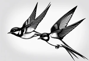 Pair of swallows, simple thin lines tattoo idea
