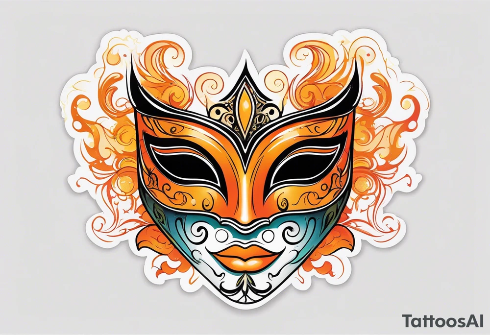 Male masquerade mask with orange smoke tattoo idea